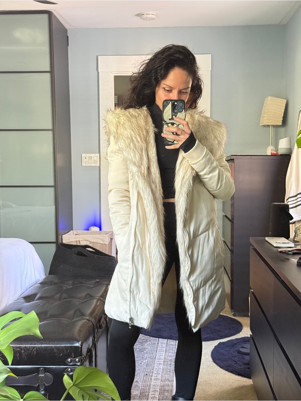 New Look Faux-Fur Puffer Trench Coat With Hoodie